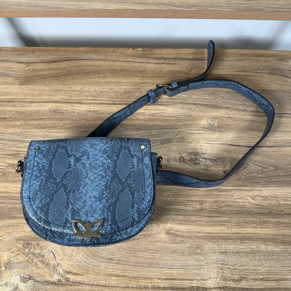 BCBGeneration Blue Snake-Print Saddle Crossbody Bag